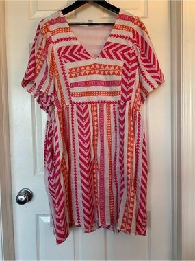 Old Navy Pink and Cream V-Neck mini dress